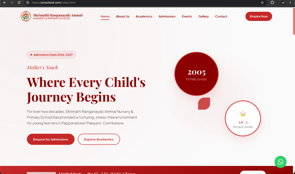SRN School admissions portal UI